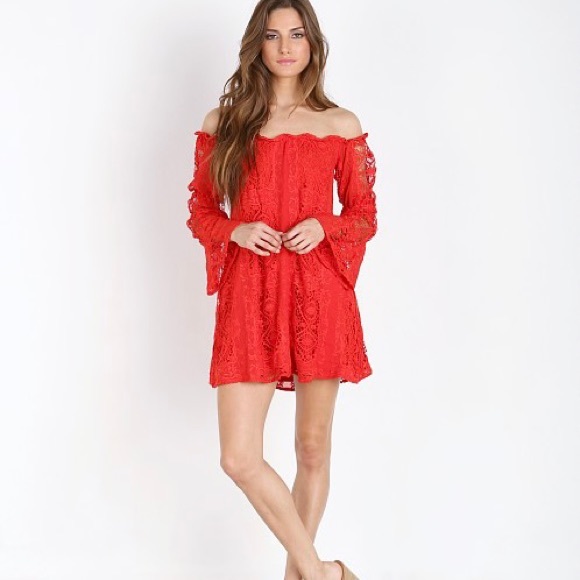 For Love & Lemons Garden Rose Dress Hot Red - Picture 2 of 4